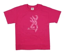 NWT Browning Youth Camo Buckmark Tee Girls Pink Short Sleeve T-Shirt Size M