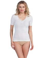 Maglia da donna lana e seta manica corta con pizzo EGI