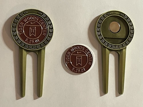 2001 Tiger Woods TW Center Nike Headquarters Divot Tool & 1" Coin Golf Marker