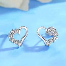 925 Sterling Silver Crystal Heart Stud Earrings Jewellery Women Girls UK Gift