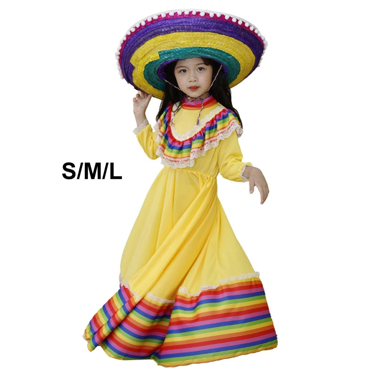 Kids Girls Mexican Dress Dance Costume Traditional Dresses for Carnival