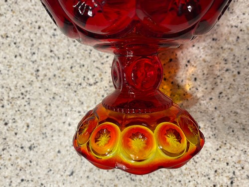 Smith Ruby Red Moon and Star Art Glass Compote Vintage Pedestal Bowl - Picture 6 of 6
