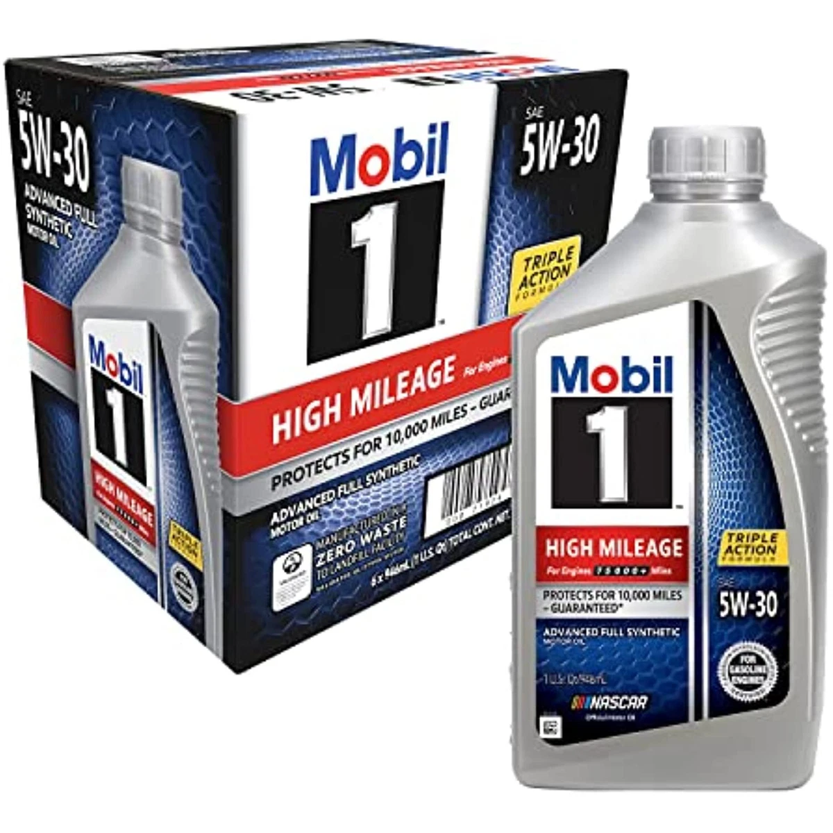 Mobil 1 High Mileage Full Synthetic Motor Oil 5W 30 6 Pack of 1 quarts