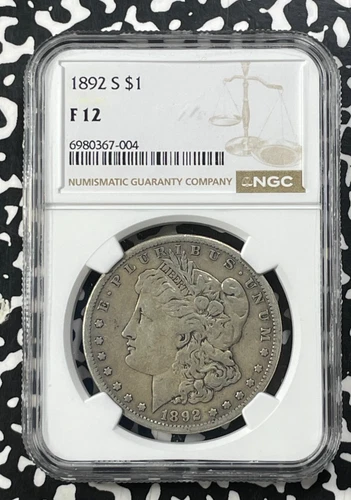 1892-S U.S. $1 Morgan Dollar NGC F12 Lot#G9866 Large Silver!
