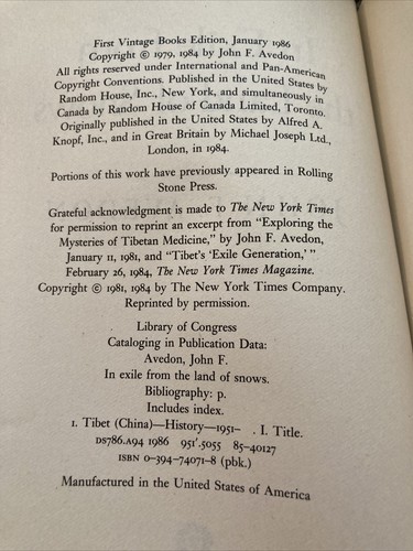 In Exile from the Land of Snows by John F. Avedon 1986 - Picture 3 of 5