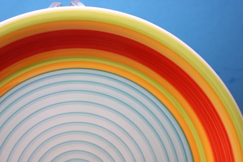 Citrus Grove Striped Multi-color DINNER PLATE (S) Swirl 10 3/4 " Blue Center - Picture 2 of 6