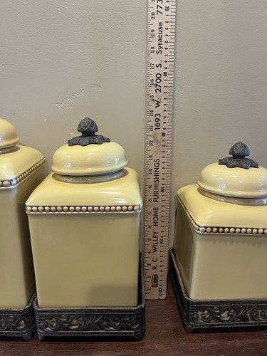 SET Of 3 Gracious Goods GG Collection Large Canister Acanthus Leaf & Metal Base - Picture 3 of 24