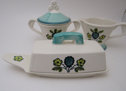 Metlox Sugar Bowl Creamer Butter Dish Set Poppytrail Blueberry Provincial CA - Picture 3 of 7