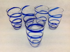Pier-1-Swirline-LOOK-ALIKE-Cobalt-Swirl-Set-of-5-Tumblers-Glasses-5-034-by-3-034-VGUC
