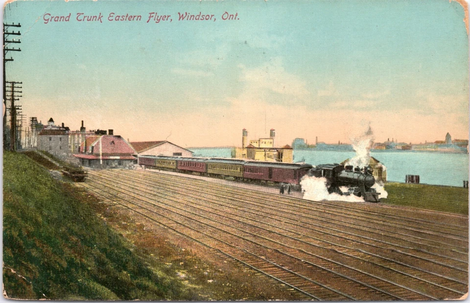 Grand Trunk Eastern Flyer Windsor Ontario RR Train Postcard 1919 Germany Steamau - Image 3 of 3
