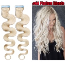 Wavy Straight 8A Tape In Remy Human Hair Extensions Skin Weft Platinum Blonde US