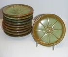 Vintage Frankoma Pottery Green Wagon Wheel Dessert Plate Set of 10