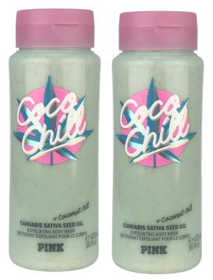 2X VICTORIAS SECRET PINK COCO CHILL EXFOLIATING BODY WASH CANNIBAS