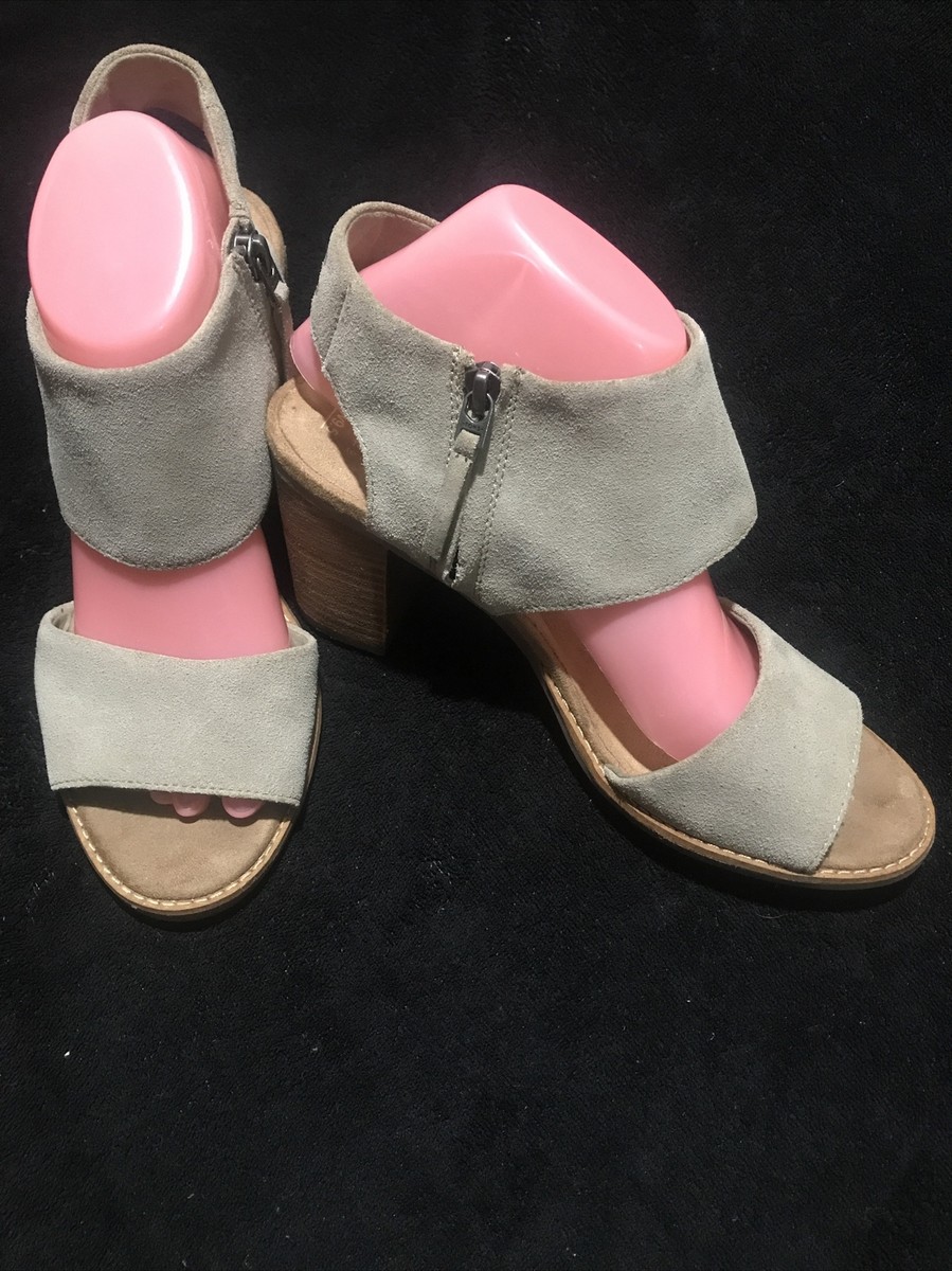 Toms Majorca Beige Cutout Ankle Strap Suede Leather Chunky