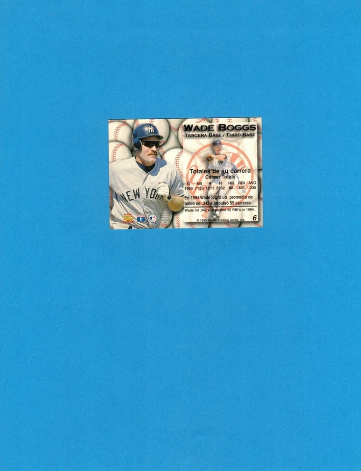1995 Pacific Crown Collection Gold Prism Insert #6 Wade Boggs! New York Yankees! - Image 2 of 2