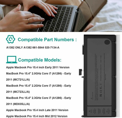 A1382 Battery For MacBook Pro 15" A1286 020-7134-A (Early /Late 2011 Mid 2012) - Picture 5 of 12