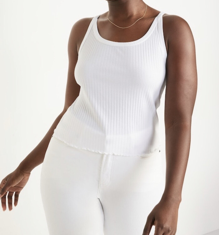 Old Navy Women's Plus Size 2X XXL White Crop Lettuce-Edge Rib-Knit