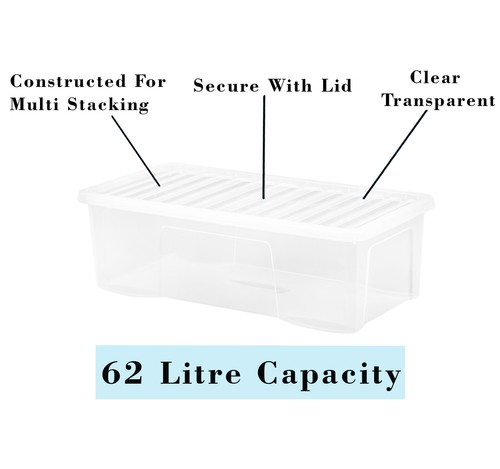 4L/32L/62L CLEAR PLASTIC Storage Box With Lid Stackable Underbed Containers - UK - Picture 24 of 54