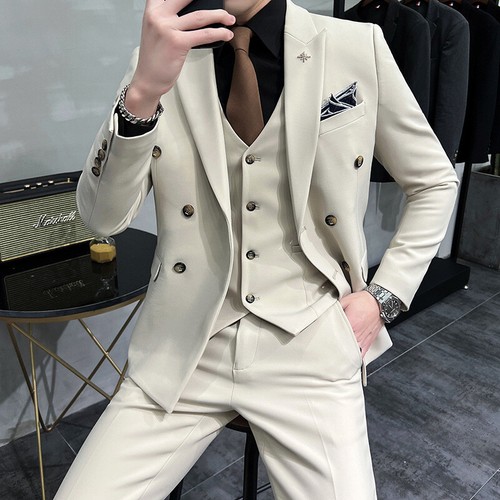 Men's Suit Solid Color Business Dress Suit 3Pcs  Wedding Suit Groom Wedding Suit - Picture 1 of 34