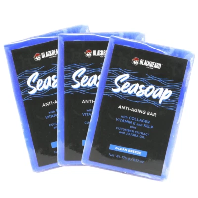 BLACKBEARD FOR MEN Herren Gesicht Körper Seife Bar Seetang Vitamin E Jojobaöl Hanfsamenöl Vitamin E
