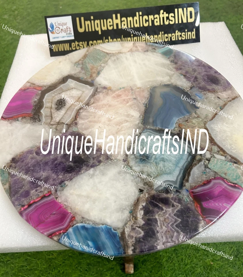 Buy Real Mix Agate Stone Coffee & End Table, Bed side Table, Corner Table Slabs - Image 3 of 4