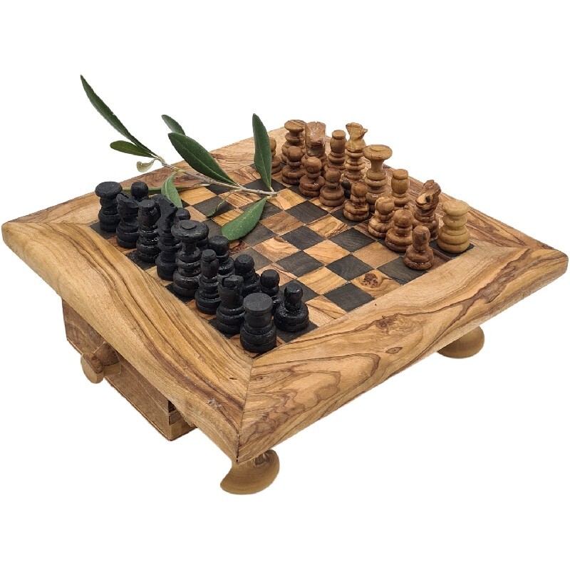 Échiquier en bois d'olivier (8101-3) - Plateau artisanal standard de 40 centimètres