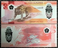 Philippines 50 Piso 2025 Leopard Fish Polymer Banknote World Paper Money UNC