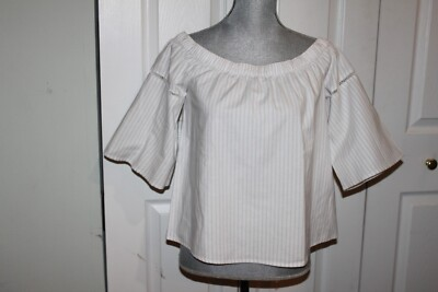 #ad #ad NWOT Abercrombie amp; Fitch White Gray Stripe Top On Off Shoulder Size S $14.95
