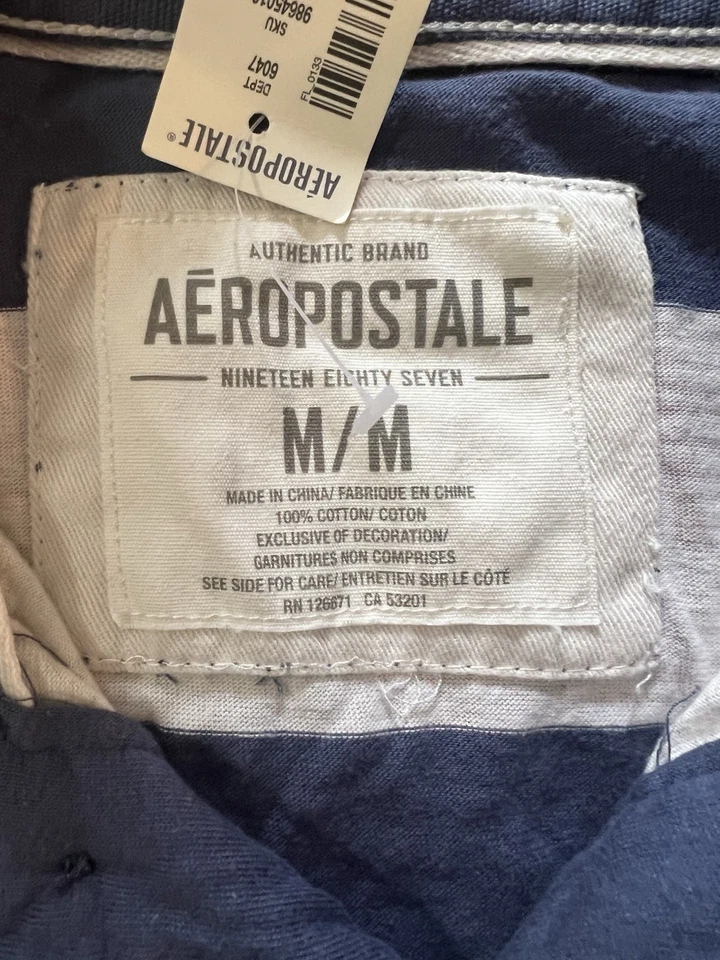 全新带标签 Aeropostale Polo 衫中号条纹短袖破旧 Y2K — 第 3/4 张图片