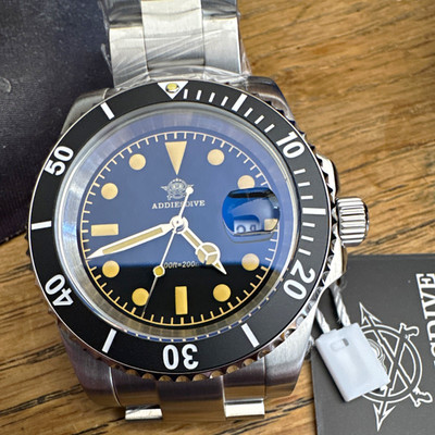 AddiesDive Men's Automatic Diver 40-43.9mm Black Dial Date Steel 200m Box