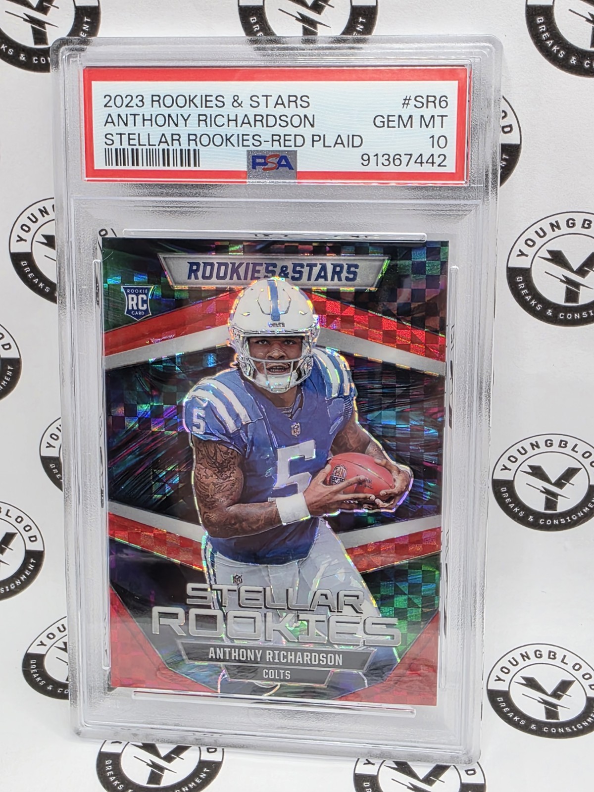Anthony Richardson 2023 Panini Rookies & Stars Stellar RC Red Plaid Prizm PSA 10