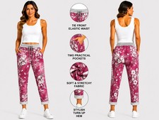 Ladies Italian Floral Print Joggers Cotton Trousers Leggings Magic Pants Jeans