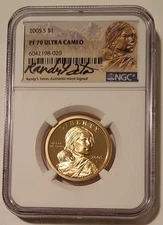 2005 S Native American Sacagawea Dollar PF70 UC NGC Randy'L Teton Signed (B)