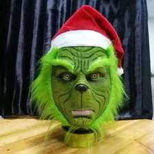The Grinch Full Head Latex Mask Xmas Hat Monster Adult Costume Christmas Cosplay