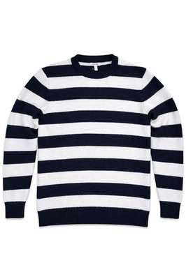Esprit Herren Strickpullover Gestreift Rundhals Baumwolle Dunkelnblau Weiß