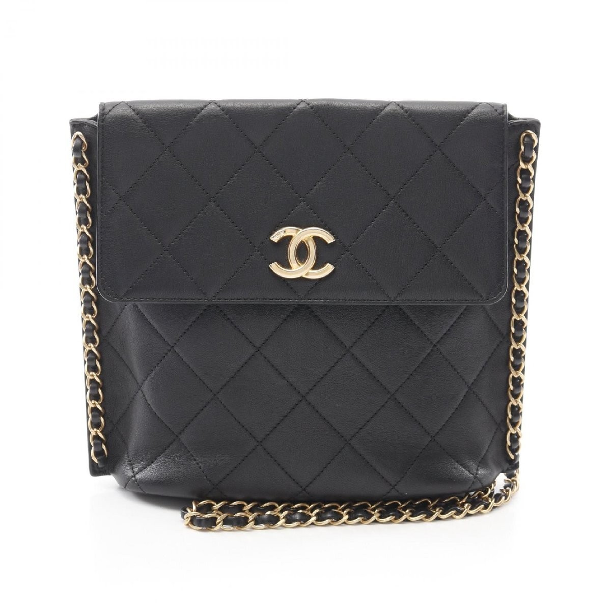 Chanel Matelasse Lambskin Shoulder Bag 32635 Black CC Logo