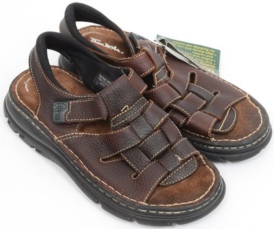 NEW Thom McAn Mens 10 Leather Fisherman Sandal Hook & Loop Open-Toe Vacay Resort