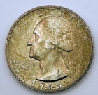 1944 S Washington Quarter 90% Silver Toned Toning AU Almost Uncirculated