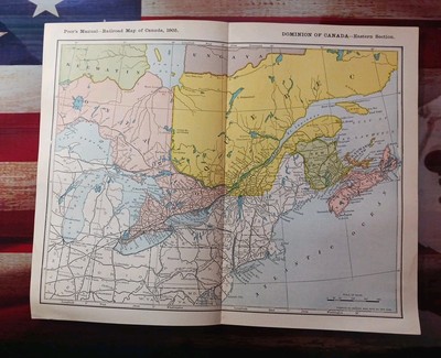 1905 Train Route Map Canada East Section all Railroad Lines Quebec Ontario 11x9''