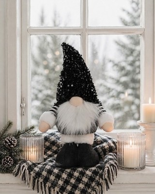Clayre & Eef Led Zwerg Wichtel Schwarz Weiß10x15x38cm Weihnachten 2026