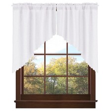 Soft Burlap Look Swag Curtains Rustic Natural Rod Pocket Kitchen Valance Curt...