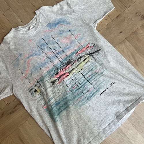 Vtg Sailboat AOP Shirt Mens XXL 90s Single Stitch All Over Print Sailboat USA - Picture 2 of 7