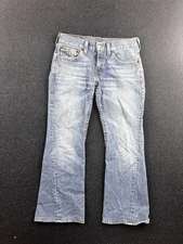 True Religion Jeans Mens 32 Blue Joey Bootcut Flap Pockets Made in USA Horseshoe