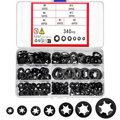 340 Pcs Internal Tooth Starlock Locking Washers, Push On Speed Clips Fastener...