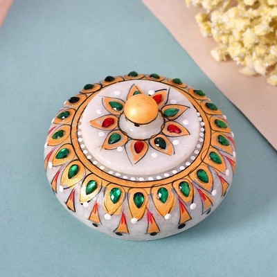 Craftam Marble Sindoor Dani Box Traditional Handcrafted Kumkum Holder