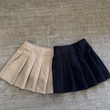 2 - IZOD Girls School Uniform Pleated Skirt Skort Navy Blue 7 Navy blue Beige