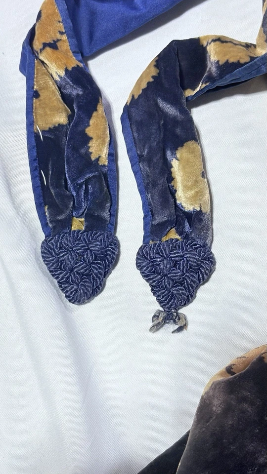 VTG MCM Men Velvet Robe Smoking Jacket Dressing Gown Satin Lined Blue Floral XL - Image 4 of 4