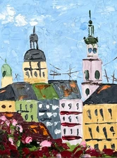 Lviv Painting Ukraine Original Art Cityscape Oil Impasto Rooftops Wall Art