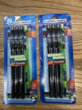 2 Vintage Paper Mate Eraser Mate Pens Black Ink W/ Clickster 31604 NOS New 2004