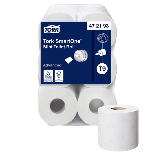 Tork SmartOne Mini Toilet Roll White T9, Advanced, 2-Ply, 12 x 620 Sheets, 